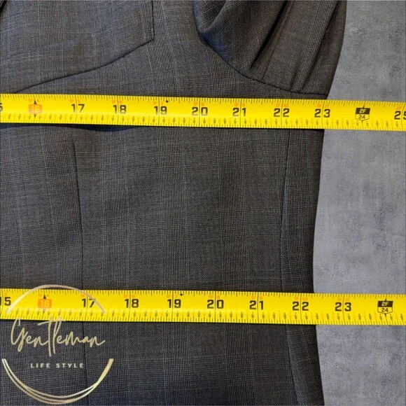 ALFANI Mens Blazer Sport Coat Two Button Jacket Plaid 46R WOOL Brown Suits